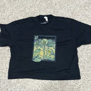 Black Graphic T-Shirt with Sunflower Design
